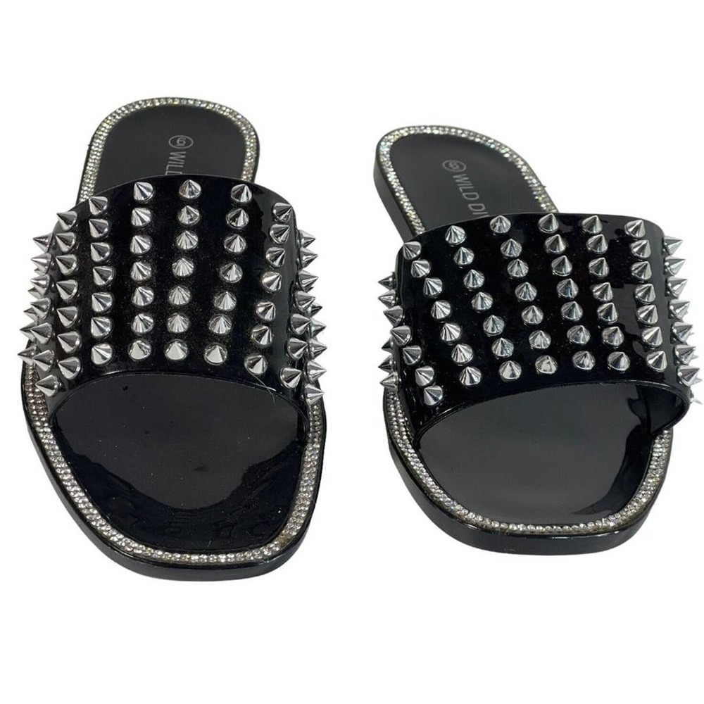 Wild Diva Womens Open Toe Jelly Sandal Jacelyn-03 Black With Spikes US Size 6 - Picture 3 of 7